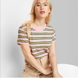 Wild fable pink stripe crop top xs new
